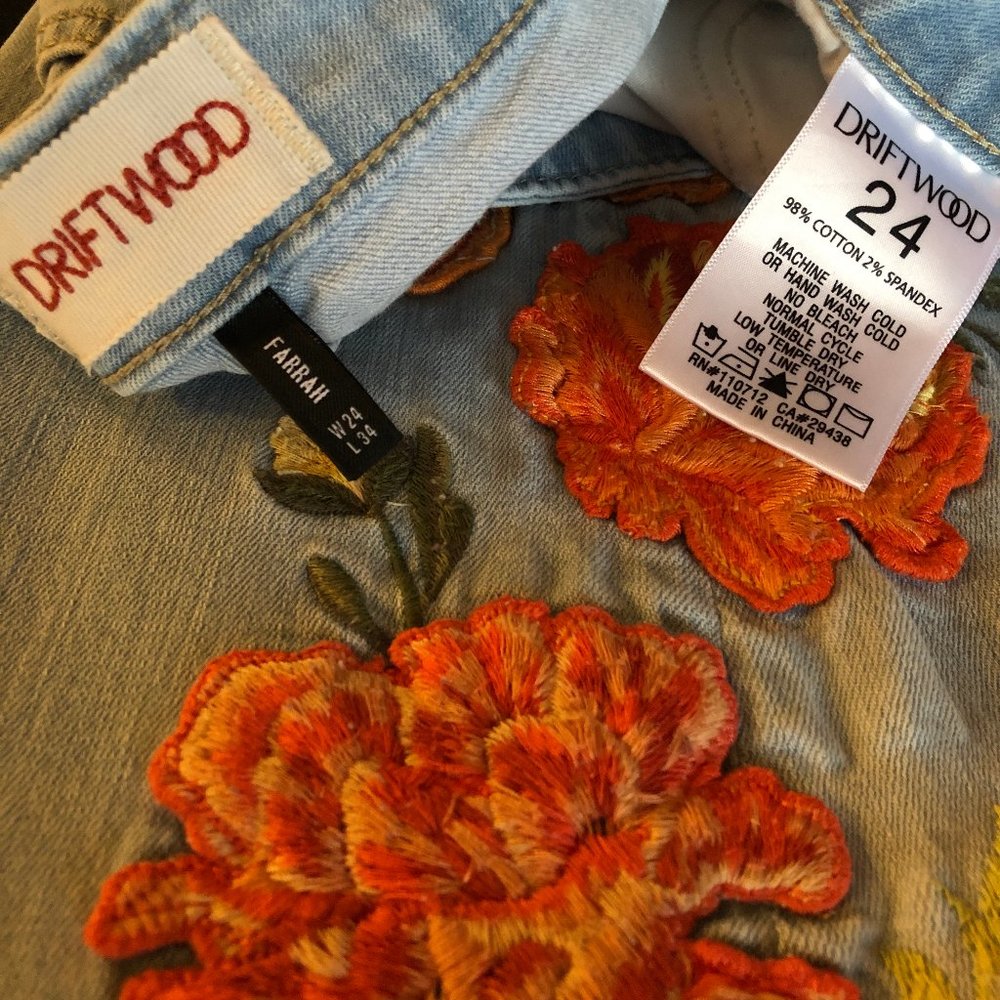 Free People x Driftwood Farrah Embroidered Flare Jeans Sz 24 - Picture 12 of 15
